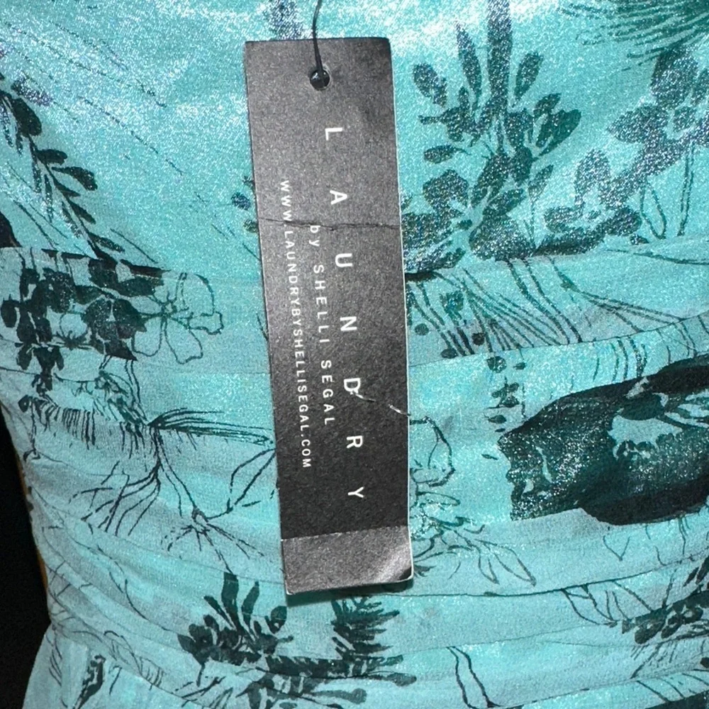 NWT Laundry By Shelli Segal Aqua Floral 100% SILK DRESS - Picture 8 of 13